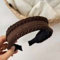 Handmade brown knit twist headband with thick textured fabric for elegant winter style - Brown