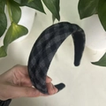 Grey and black checkered thick padded headband with soft fabric and non-slip lining - Gray Grid Style