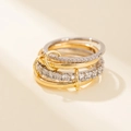 Interlinked multi-layered rings with sparkling cubic zirconia pavé in gold and silver finish - US 6 / Gold and Silver Stacked 4-Piece Set (Style 1)