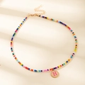 Collier en perles multicolores avec pendentif lettre H doré et chaîne réglable - Lettre H