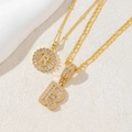 Set di collane con ciondolo lettera R dorata con zirconi e catena a maglia cubana - Lettera R