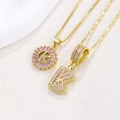 Gold pendant necklace with pink cubic zirconia in letter K design for women - Gold K