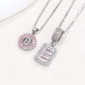 Luxury silver necklace featuring pink rhinestone iced-out letter B pendants for women - Silver B