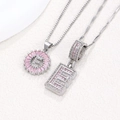 Pink baguette zircon letter E pendant necklace set in silver plating for women - Silver E