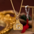 Collana con ciondolo a scudo dorato con motivi filigranati e dettaglio lettera G in argento - Oro G