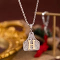 Collier avec pendentif lettre H argent et or avec gravures rétro style occidental - Lettre H