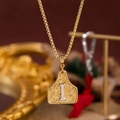 Lussuosa collana con ciondolo lettera I placcata in oro e incisione floreale vintage - Oro I