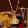 Collana vintage in rame placcato oro con ciondolo lettera K inciso e catena box - Oro K