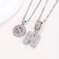 Silver letter N necklace pendant with pink cubic zirconia in two stylish designs - Silver N