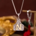 Collier bicolore vintage or et argent avec un pendentif gravé de la lettre N - Lettre N