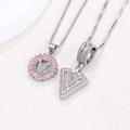 Pink zircon letter V pendant necklace set with silver chain for women stylish look - Silver V