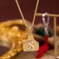 Collana con pendente lettera S incisa bicolore e catena box dorata da donna - Oro S