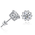 Gedetailleerd zijaanzicht van zilveren kroon oorknopjes met sprankelende zirconia - 6mm / Zilver