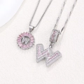 Luxe letter W pendant necklace set with pink zircon stones and iced-out crystals - Silver W