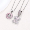Initial necklace pendant with pink rectangle crystal and pave stones in silver finish - Silver Z