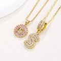 Golden S letter necklace pendants with pink ice zircons and white crystals - Gold S