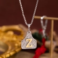 Collier bouclier rétro avec relief de vigne argenté et pendentif lettre Z doré - Lettre Z