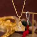 Collana vintage dorata con ciondolo lettera Y, trama floreale e catena a maglia quadrata - Oro Y