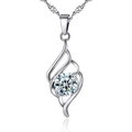 Detail of angel wing pendant with round brilliant-cut zircon on a silver chain - White