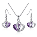 Elegant amethyst heart necklace and earrings set with purple zircon in silver finish - Earring Hooks Set / Purple