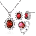 Luxury sunflower jewelry set with red ruby oval pendants, necklace, ring and earrings - Red / Open Ring