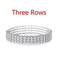 Elegant three-row elastic rhinestone bracelet with silver-tone sparkling crystals - Triple Row
