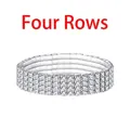 Elastic silver bracelet with 4 rows of sparkling rhinestones and a flexible metal base - Four Rows