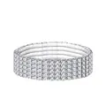 Elegant five-row sparkling rhinestone stretch bracelet in a polished silver finish - Five Rows