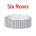 Elegant six-row rhinestone stretch bracelet in silver finish for a luxury sparkling look - Six Rows