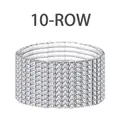 Elegant 10-row silver elastic rhinestone bracelet with brilliant clear crystal inlay - Ten Rows