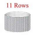 Elegant 11-row silver stretch rhinestone bracelet with crystal embellishments - 11 Rows