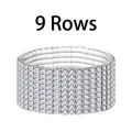 Elegant 9-row sparkling rhinestone stretch bracelet with silver-tone metal finish - Nine Rows
