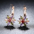 Luxury sunflower earrings with multicolored zircon and rose gold flower design for women - Rose Gold Multi-color