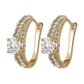 Dettaglio di orecchini a cerchio dorati con zircone centrale e pietre micro-pavé - Oro