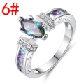 Marquise-cut rainbow gemstone ring with silver band and side stones in size 6 - Number 6