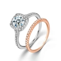 Dettaglio del set di anelli in argento con zirconi e fede in oro rosa - Taglia 9 / Anelli combinati / Set di 2 pezzi / Argento E Oro Rosa