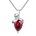 Zilveren gedraaide ketting met rode peervormige edelsteen hanger op wit - Rood