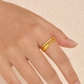 Chic gold plated double layer ring with chain element and shimmering zircon stones - Gold Double Layer Open Style (R2107232251) / Gold