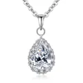 Collar con colgante de gota de circonita y halo de diamantes en cadena plateada - Platino