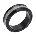 Luminous spinning ring with black finish and silver Celtic dragon inlay on white background - US 6 / Silver Dragon Pattern