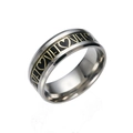 Anello in acciaio inossidabile lucido con fascia nera e scritta LOVE dorata con cuore - Numero 6 / Nero Oro