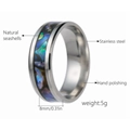 Titanium steel men ring with 8mm natural seashell inlay and hand polished finish - US 6 / New Colorful Abalone Shell
