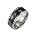 Anello in acciaio inossidabile con fascia nera spazzolata e zircone per coppie e stile unisex - US 6 / Nero