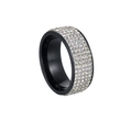Men's hip-hop Cuban ring in black coated steel with multi-row pavé white crystals - US 7 / Black