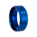 Detail of 8mm matte blue stainless steel ring with brushed texture and beveled edges - US 7 / 8mm / Blue