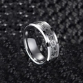 Steampunk black carbon fiber titanium steel ring with mechanical gears and silver finish - US 6 / Steel