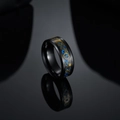 Bague steampunk en fibre de carbone noire avec engrenages dorés et incrustation bleue - US 6 / Noir