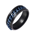 Bague rotative noire en titane pour homme avec chaîne cubaine bleue et bords antidérapants - US 6 / Bague Noire + Chaîne Bleue