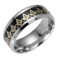 Men's stainless steel Masonic ring with black enamel and gold square and compass symbols - US 6 / Black Gold