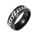 Bague rotative homme en acier inoxydable noir avec chaîne cubaine argentée tournante - US 6 / Noir avec chaîne argentée